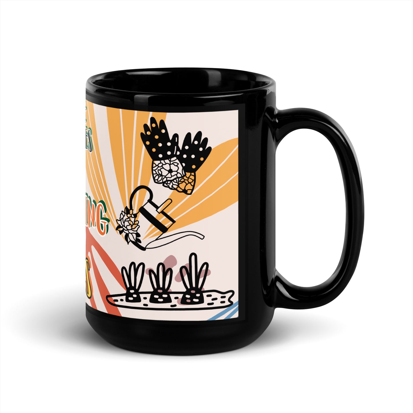 Gardening Black Glossy Mug 15 oz